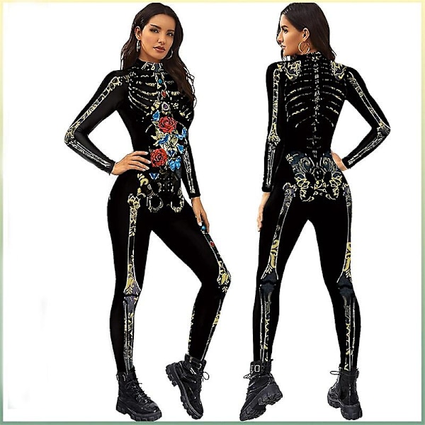 Ladie Scary Skull Bronzing Print Halloween Jumpsuit Kvinder Suit XL