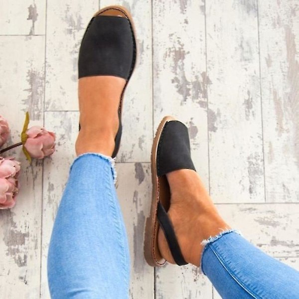Naisten tasainen kesäloma Peep Toe Sandaalit casual kengät Main Black 43