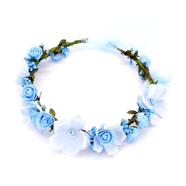 Kunstig blomsterkrans med bånd Håndlaget blomsterkrone pannebånd Blomster krans krans hår Blue