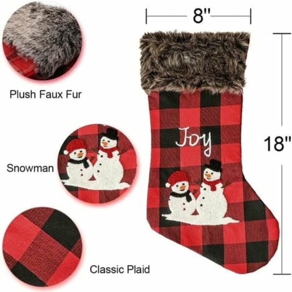Stor 18 tums julstrumpa 4 st kit - säckväv julstrumpa med stor pläd och plysch fuskpälsmanschett för Fam