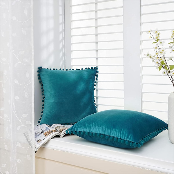 Set med 2 sammetskuddar med pumps Enfärgade kuddfodral Prydnadskuddar Kuddar Sittdynor Prydnadskuddar Soffkuddar för Sof Turquoise