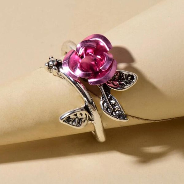 To-tonet tynd kobber forlovelsesring kvinder rosenblomst blade ring smykker Accessaries Blue