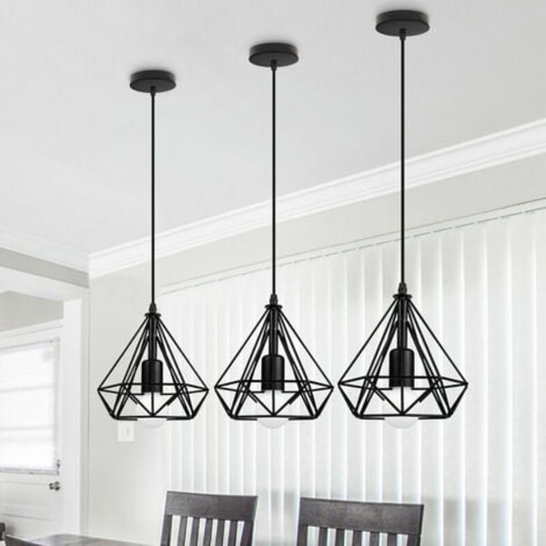 Set med 2 industriella taklampor, retro taklampa Ø20cm i svart järn med justerbar kabel och E27-sockel, perfekt