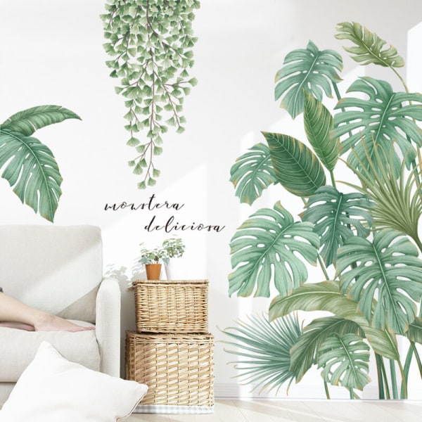 Grønn planteveggklistremerke, veggklistremerke for tropiske planter, egnet for soverom, stue, spisestue, TV-bakgrunn