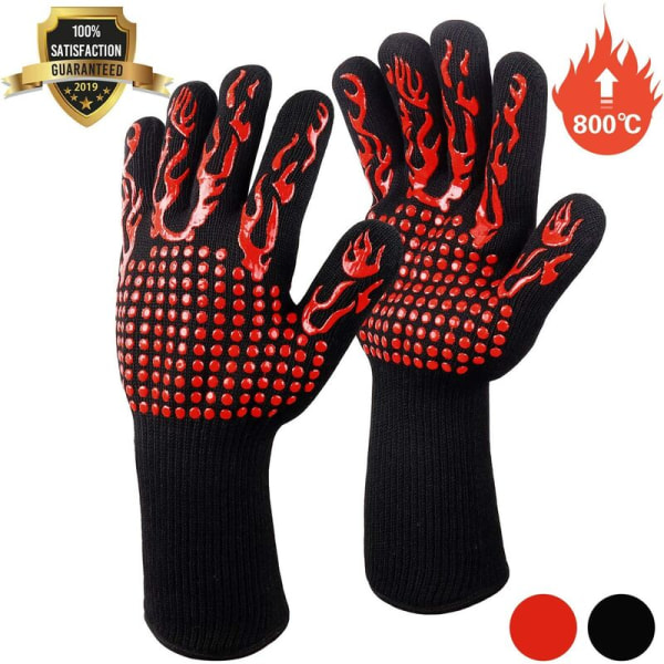 BBQ Gloves 800 Degree Aramid korkeita lämpötiloja kestävät hanskat (liekinpunainen) BBQ Grill Keittiö Uuniin Kypsennys Savupiippu Fi