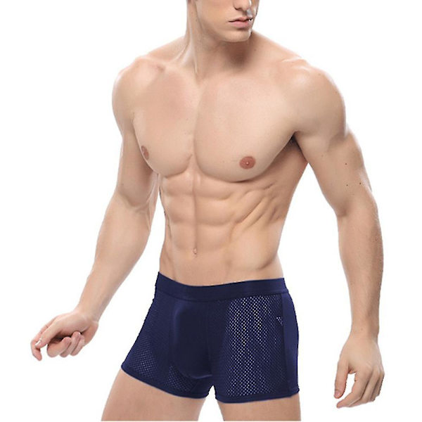 Män Mesh Boxer Brief Trunks Shorts Andas kalsonger Dark Blue 3XL