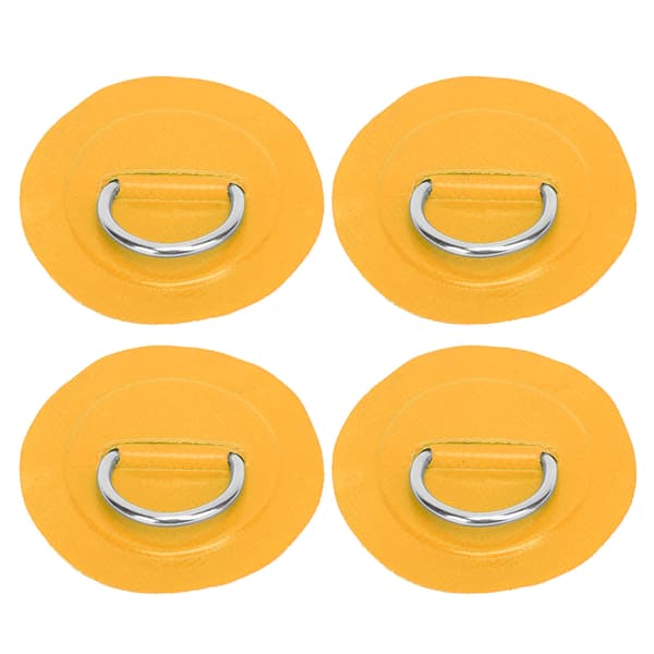 4 st PVC Patch Elastiskt Rep Set med Rostfritt Stål D Ring Pad Gul
