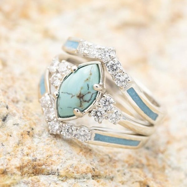3 stk/sett Dame Ringer Sett Faux Turkis Stone Utsøkt iøynefallende Dame Circlet Set For Gift Golden US 11