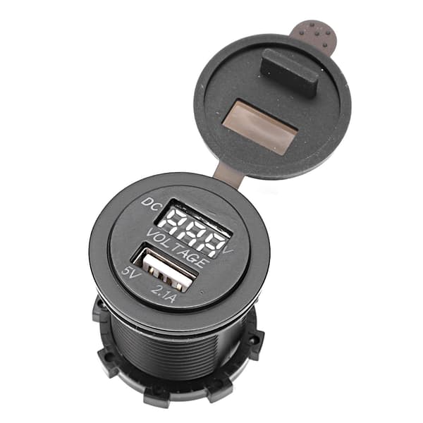 USB Billader med Spenningsdisplay Voltmeter 2.1A Blå IP66 Vanntett DC12-24V