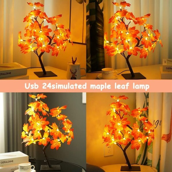 24 LED Artificiell Lönnträd 55 cm, 24 LED Artificiell Lönnträd Ljus, USB Warm White Light Up Träd, Upplyst Lönn Bonsai Light för jul, Weddin