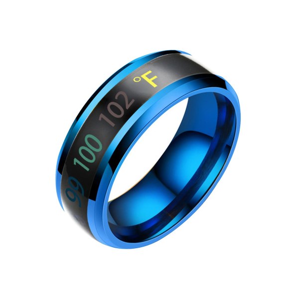 Mode Rostfritt stål Intelligent Temperatur Humör Emotion Feeling Par Ring Blue US 12