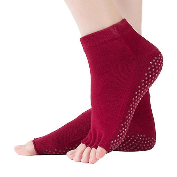Yoga sokker Pilates Barre Dance Ballet Skridsikker tåløs Wine Red
