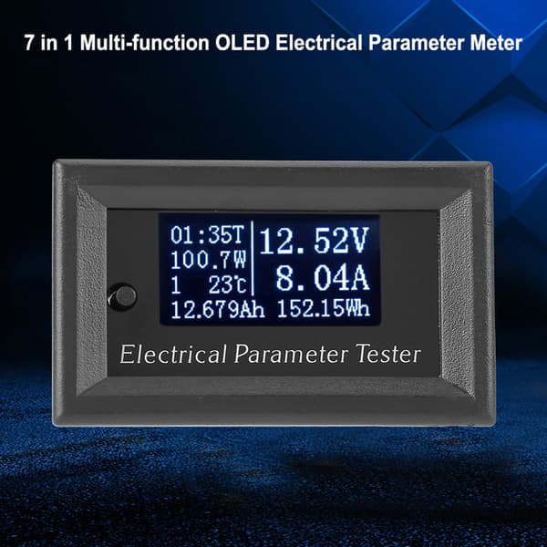 7 i 1 OLED strømmeter - spenning, ampere, strøm, effekt, energimåler (33V/10A, hvit)