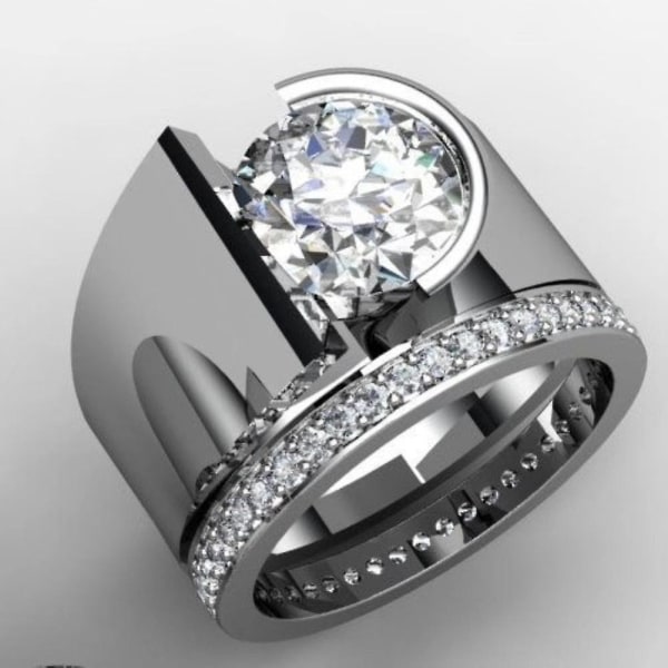 Luksus Kvinder Runde Rhinestone Indlagt Wide Band Geometriske Ring Party smykker Gave US 9