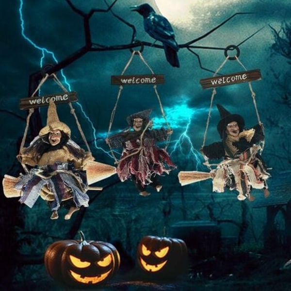 Halloween välkomstkvast hängande häxa dekoration - svart
