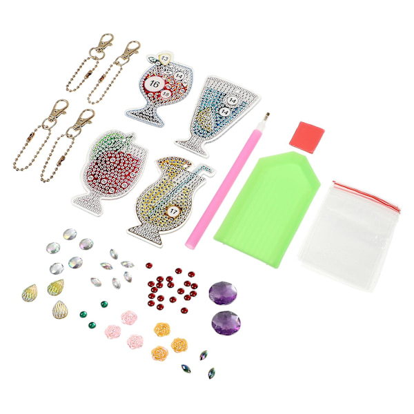 4stk Diy Diamond Picture Nøkkelring Diy Diamond Maling Pendant Diy Juice Series Nøkkelring Anheng For Bag Nøkkelfamilie