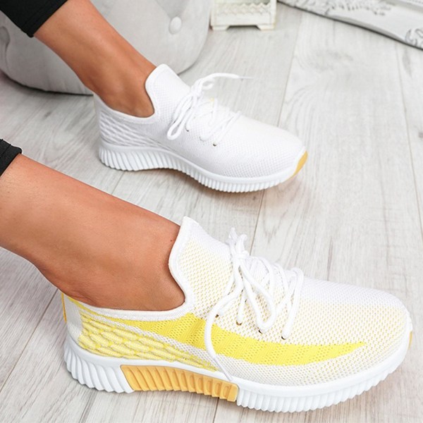 Kvinnor snörning Mesh Knit Trainers Sport Sneakers Skor Yellow 40