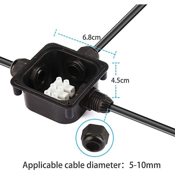 5 X Ip68 vanntett koblingsboks - Vanntett utendørs distribusjonsboks, kabelkoblinger, jordkabel - 3 pins - hage utendørs distribusjonsboks