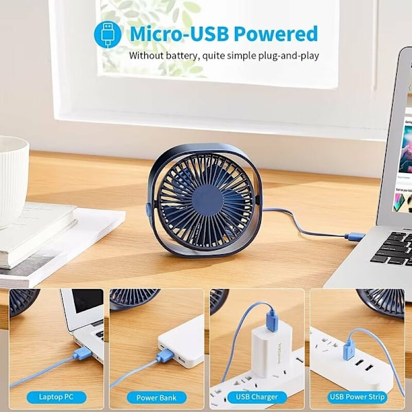 USB tuuletin, minituuletin, hiljainen tuuletin, kannettava hiljainen USB tuuletin 3 nopeuden säädettävä USB, USB tuuletin retkeilyyn, toimistoon, urheiluun, matkustamiseen, USB virtalähde (sininen),