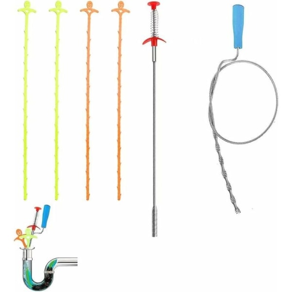 6 kpl tukkeutuneiden viemäreiden avaustyökaluja, tukkeutuneiden viemäreiden, hiustenkeräys- ja puhdistustyökaluja keittiön, kylpyhuoneen, ammeen, wc:n viemäreiden avaamiseen.