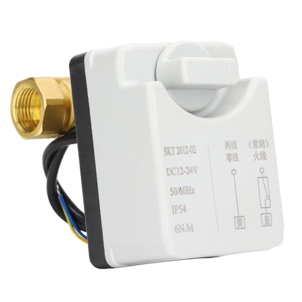 Motorisert kuleventil 2 ledninger 2-veis normalt lukket DN15 messing ABS DC 12V 24V