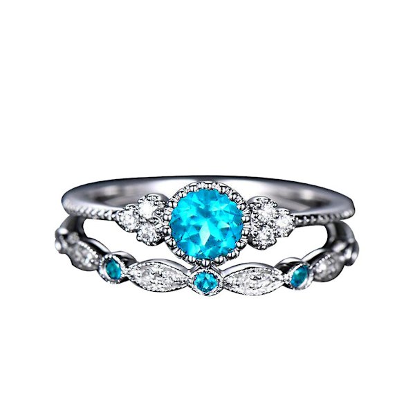 2st/ set Kvinnor Cubic Zirconia Inlagd Stapelbar Fingerring Bröllop Smycken Present Green US 5