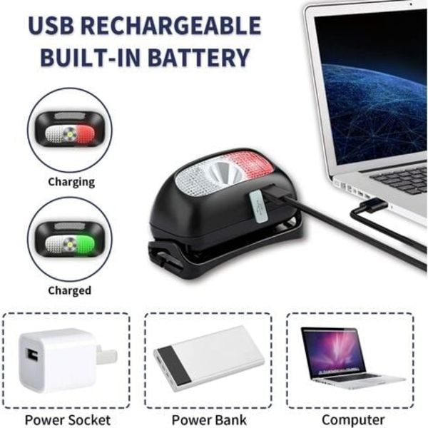 LED otsalamppu, 2 kpl Kevyt USB -ladattava taskulamppu