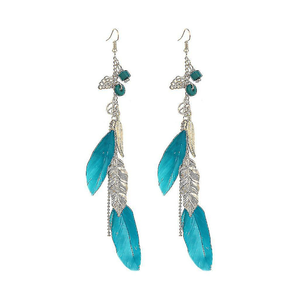 øreringe Bohemian Ethnic Leaf Blue Alloy Feather For Party