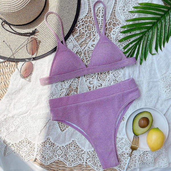 naisten uimapuku korkea vyötärö Push Up set uimapuku uimapuku rantavaatteet Purple M