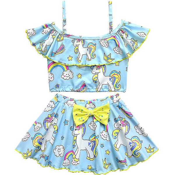 Barn Flickor Unicorn Bow Bikini Set Badkläder Baddräkt Light Blue 5-6 Years