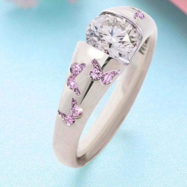 Ring Fjärilsmönster Smycken Tillbehör Legering Cubic Zirconia Fingerband för kvinnor US 9