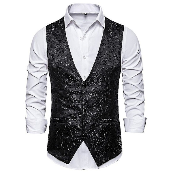 Enkelknäppt väst för män Slim Fit formell print väst XL Black