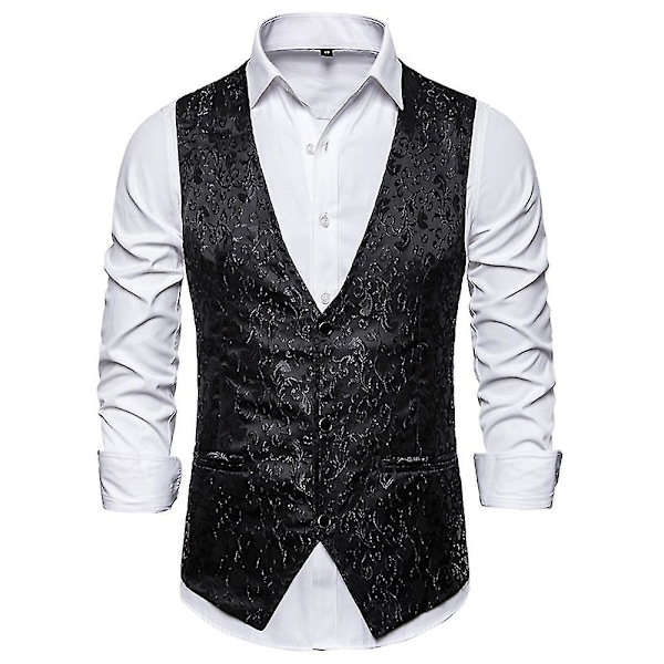 Enkeltspent vest for menn Slim Fit formell dressprint vest XL Black