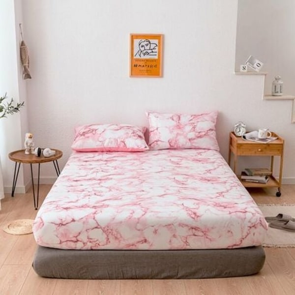 Marmorikuvioinen set cover , vaaleanpunainen neliosainen set: cover 2,2*2,4m (lakana: sänky 2,0 198*203*40) an