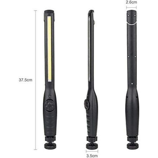 Uppladdningsbar COB arbetslampa ficklampa med magnetisk bas och hängkrok för gör-det-själv, hem, arbete, promenader, fiske, vandring