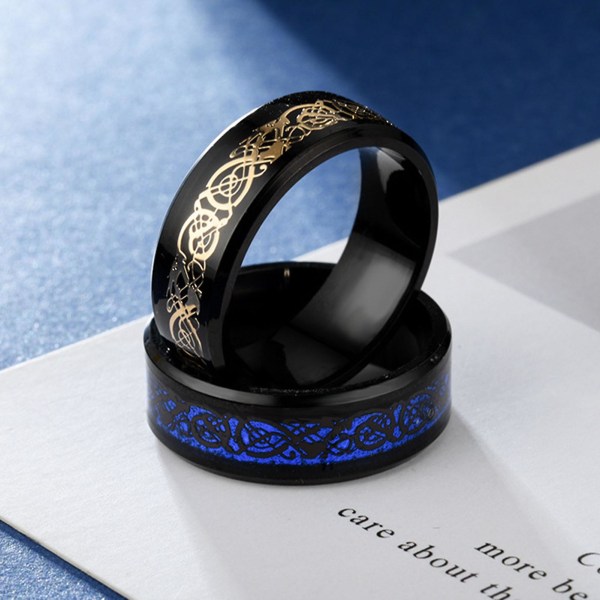 Mode Simple Mænd Lysende Drage Mønster Glødende Ring Smykker Tilbehør Black-Red US 6