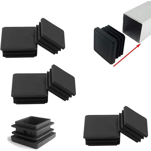 6 styks lamelpropper til firkantede rør 80 X 80 Mm plast endestykker Blankepropper til trampolinmøbelben (sort)