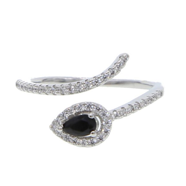 Mode Kvinnor Orm Födelse Strass Finger Ring Justerbar Öppning Smycken Present Silver and Black