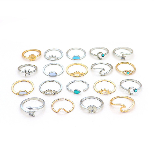 19 stk bølgeåbning justerbare Boho ringe Boho etnisk stil turkis fingerringe smykketilbehør