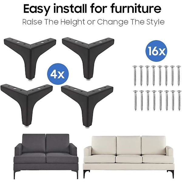 7&quot; / 17,5 cm møbelben, 4 moderne metall-diamanttrekantmøbelføtter Gjør-det-selv-erstatning for skap Skap Sofa Sofa Stol Ottoman