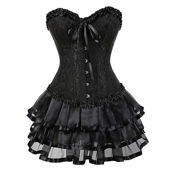 S-6xl Naisten seksikäs korsetit Overbust korsetti ja set Black L