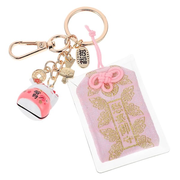 Japanilainen amulettiriipus Japanilaistyylinen Peace Blessing Bag Luck Cat avaimenperä Pink