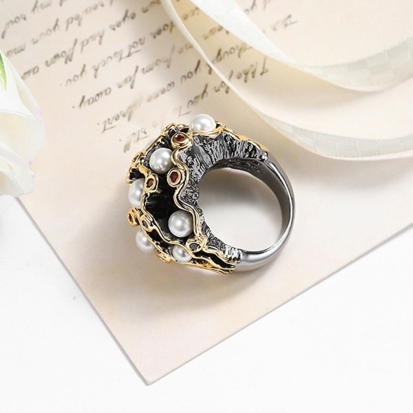 Vintage Faux Pearl Kvinder Finger Ring Jubilæum Løfte Forslag Smykker Gave US 10