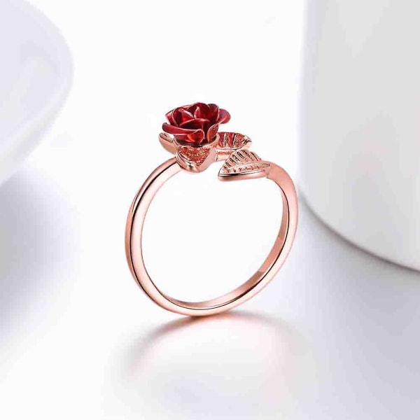 Kvinder Rose Flower Åben Finger Ring Justerbar Bryllup Engagement Smykker Gift Rose Gold