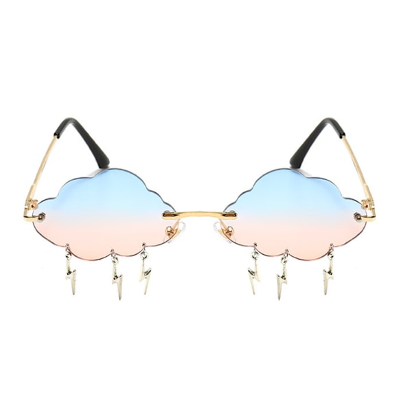 Reunuksettomat aurinkolasit Personality Lightning Cloud -aurinkolasit naisten juhliin (C5 Gold Frame Blue Pink Gradient),