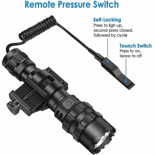 Tactical Torch 3000 Lumen Super Bright L2 Led Ficklampa USB Uppladdningsbar 5 Ljuslägen Picatinny Rail Mount And Push Switch för utomhusfiske [en]