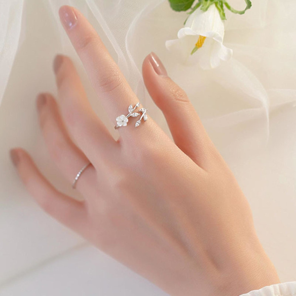 Dam Ring Blommig Leaf Justerbar Öppning Lady Circlet Vigselring