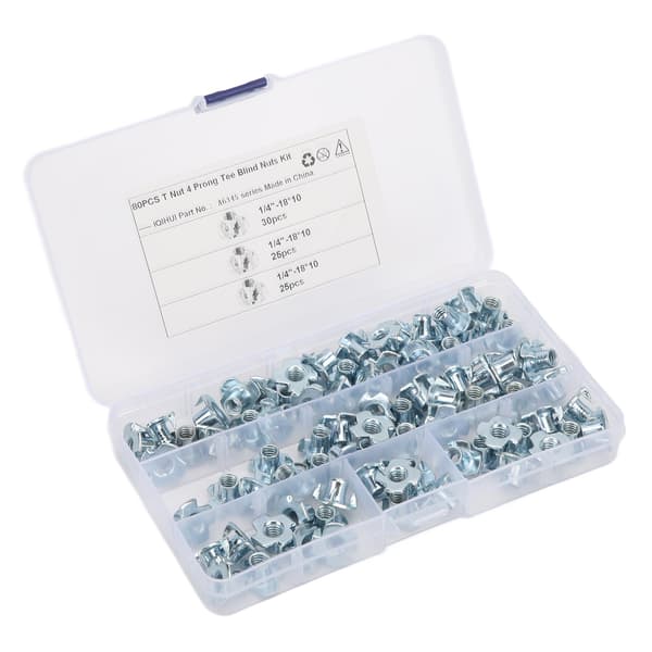 80 st 1/4 tums kolstål T-mutter 4-klo T-blindmuttrar kit för RV elektronisk utrustning