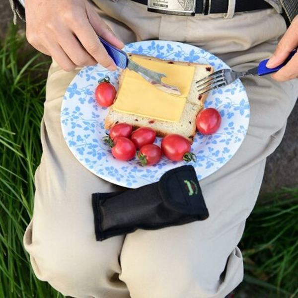 Rustfrit stål bestiksæt til camping 3 i 1 foldebestik Bærbart foldebestik til rejser 10,6 cm Blå