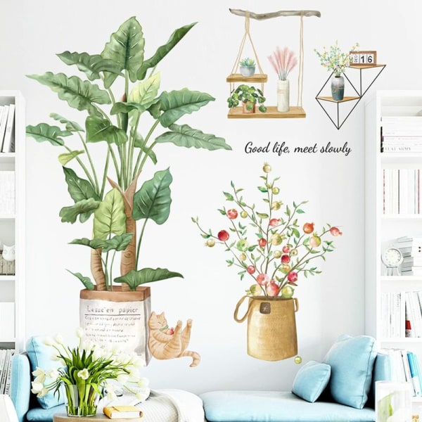 Sofa Bakgrunn Dekor Tropical Plant Vegg klistremerke, Tropical Plant Vegg klistremerke Plant Blomster Palmeblader for glatt vegg